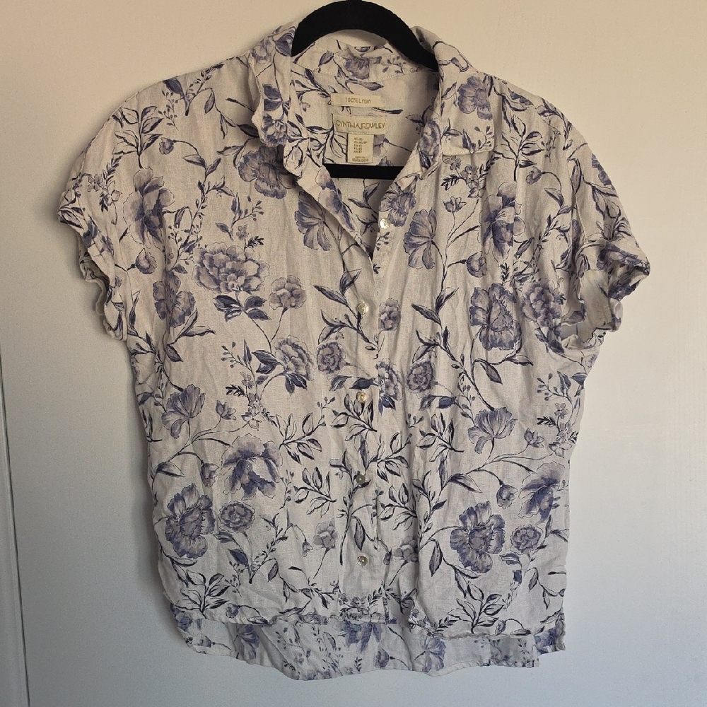 Cynthia Rowley Lavender Floral Short-Sleeve Button-Down Shirt